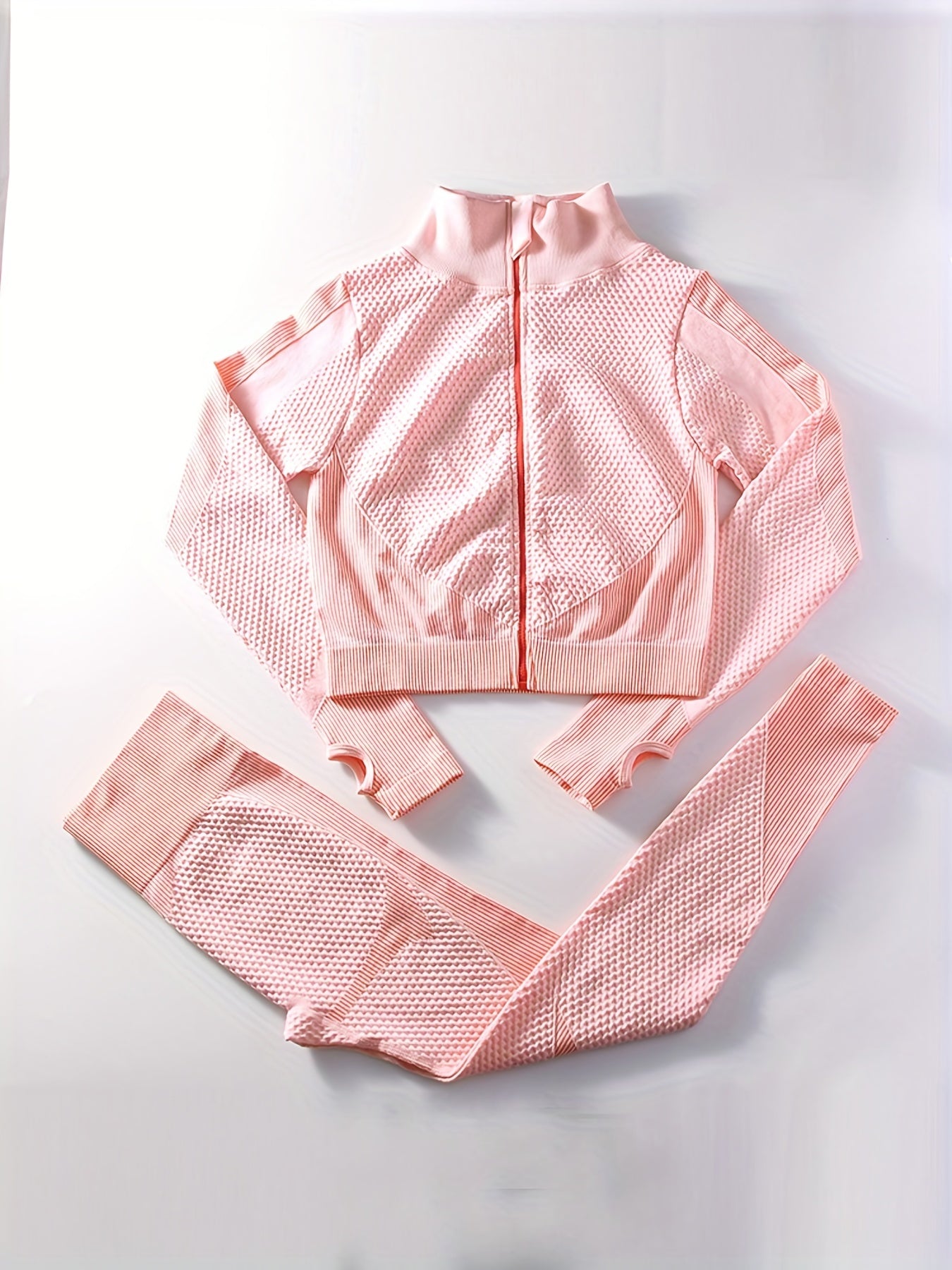 2 Pieces Quick-Drying Seamless Workout Set With Zip-Up Yoga Jacket And High-Waist Leggings - Stay Comfortable And Stylish During Your Workouts