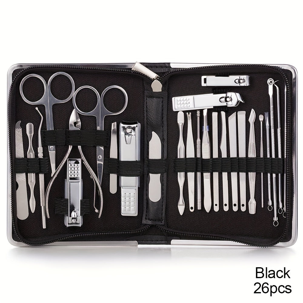 Nail Clipper Set 11/26pcs Set Manicure Set Anti Splash Fingernail Cutter Stainless Steel Nail Scissor Cuticle Tools