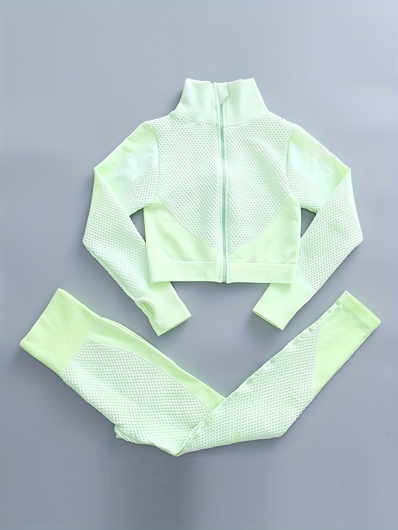 2 Pieces Quick-Drying Seamless Workout Set With Zip-Up Yoga Jacket And High-Waist Leggings - Stay Comfortable And Stylish During Your Workouts
