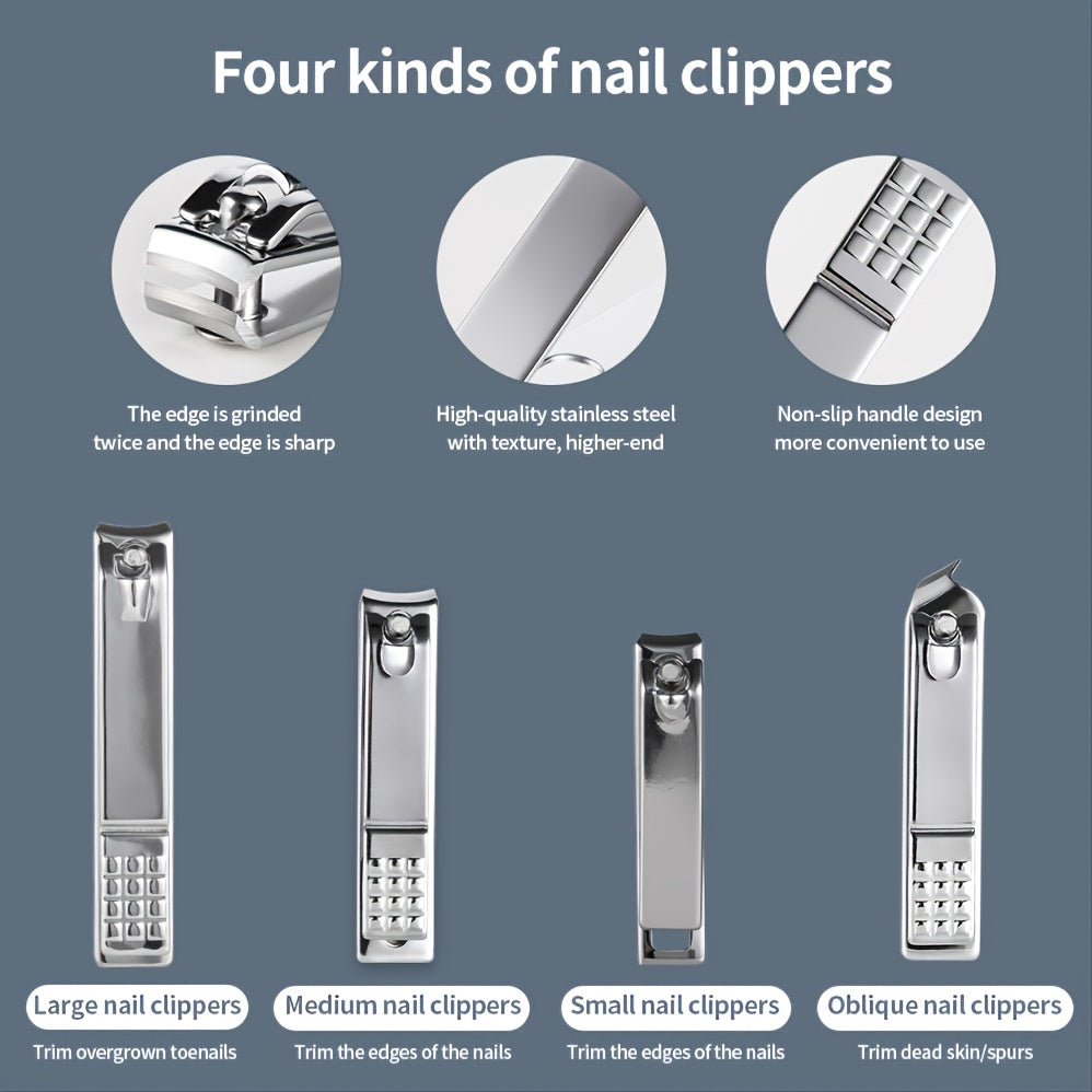 Nail Clipper Set 11/26pcs Set Manicure Set Anti Splash Fingernail Cutter Stainless Steel Nail Scissor Cuticle Tools