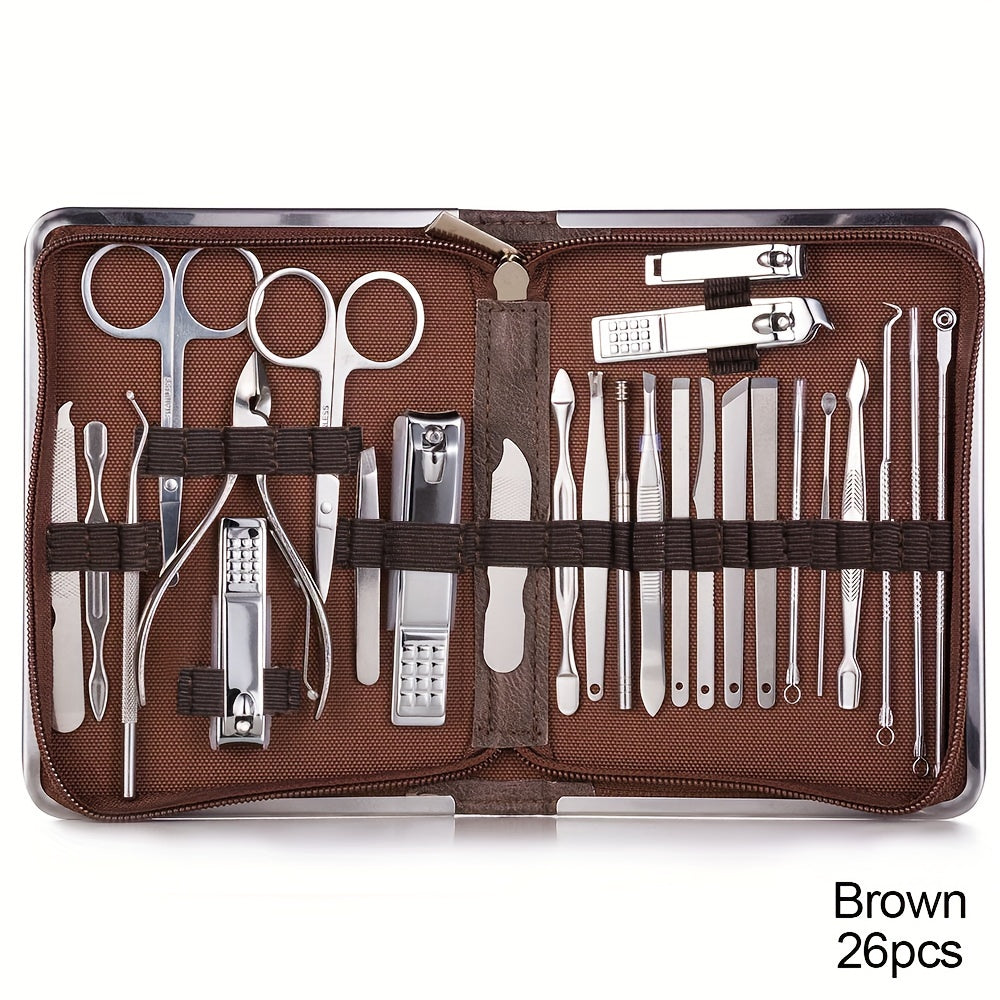 Nail Clipper Set 11/26pcs Set Manicure Set Anti Splash Fingernail Cutter Stainless Steel Nail Scissor Cuticle Tools