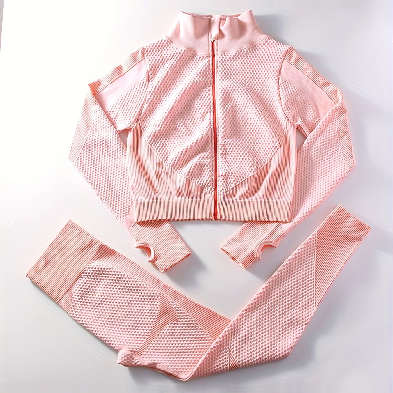 2 Pieces Quick-Drying Seamless Workout Set With Zip-Up Yoga Jacket And High-Waist Leggings - Stay Comfortable And Stylish During Your Workouts