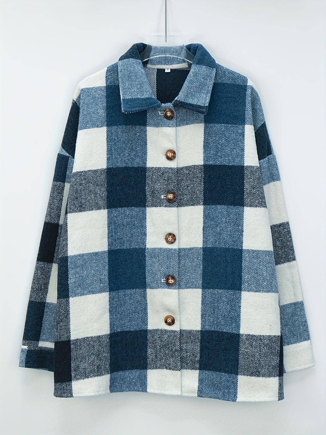 Drop Shoulder Plaid Shirt Jacket, Loose Long Sleeve Casual Plaid Shacket For Spring & Fall, Women's Clothing