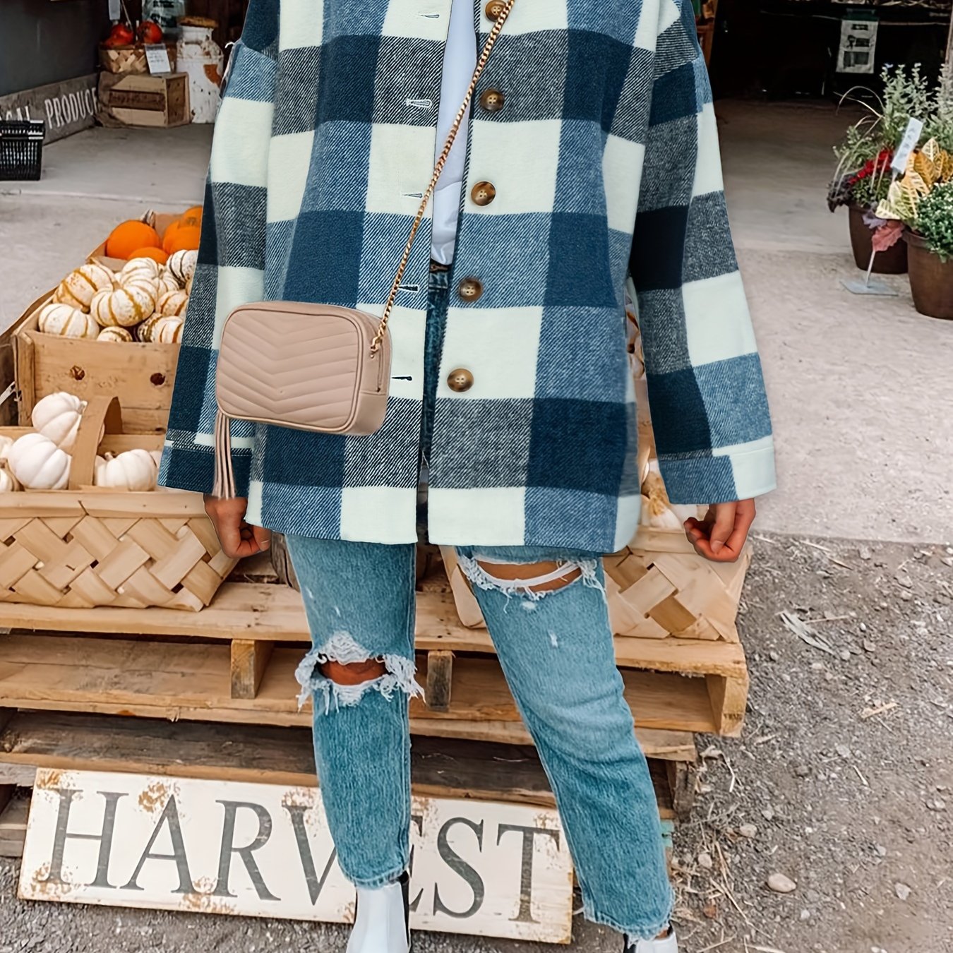 Drop Shoulder Plaid Shirt Jacket, Loose Long Sleeve Casual Plaid Shacket For Spring & Fall, Women's Clothing