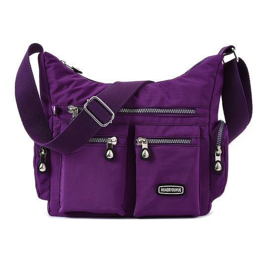 Lightweight Nylon Women's Crossbody Bag - Water-Resistant, Adjustable Strap, Zippered Pockets, Casual Purple Shoulder Bag with Mesh Side Pocket