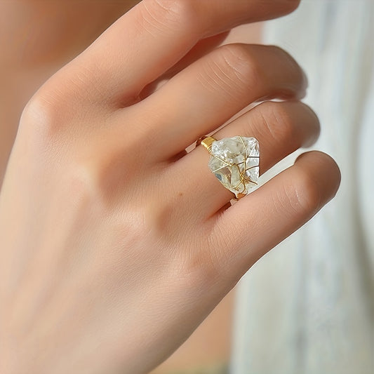 Irregular Natural Stone Adjustable Finger Ring For Women