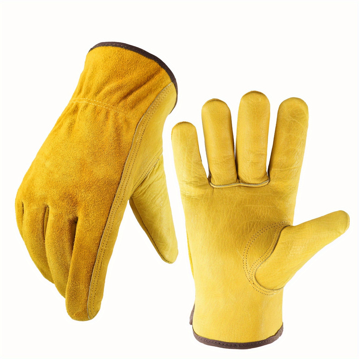 1 Pair Of Leather Work Gloves, Flexible Grip Tough Cowhide Gardening Gloves For Wood Cutting/Construction/Truck Driving/Garden/Yard Working For Men And Women