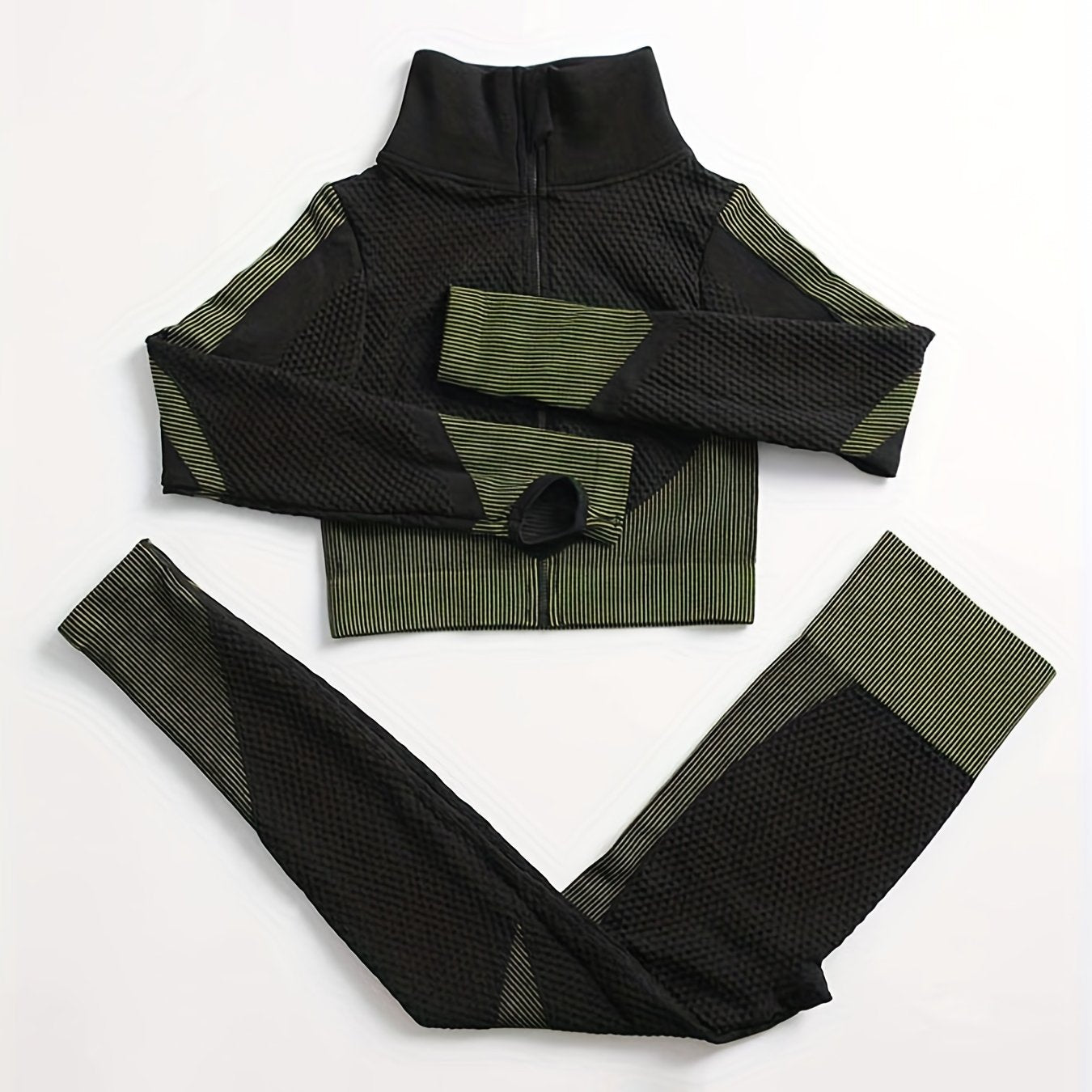2 Pieces Quick-Drying Seamless Workout Set With Zip-Up Yoga Jacket And High-Waist Leggings - Stay Comfortable And Stylish During Your Workouts