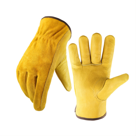 1 Pair Of Leather Work Gloves, Flexible Grip Tough Cowhide Gardening Gloves For Wood Cutting/Construction/Truck Driving/Garden/Yard Working For Men And Women