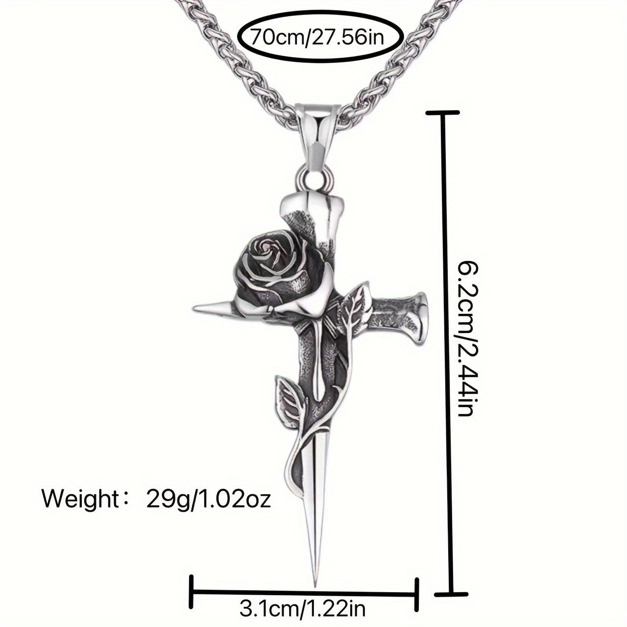 1pc Men's Titanium Steel Keel Chain Cross And Rose Pendant Necklace Vintage Nail Design Sweater Chain